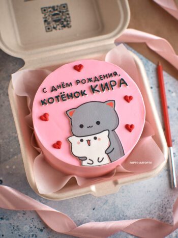 Бенто торт "Котята" с сахарной картинкой на заказ в Лобне для детей