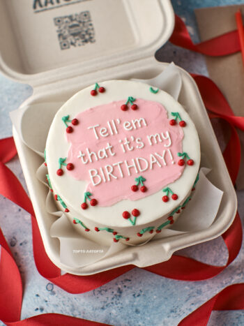 Заказать бенто-торт с вишенками и надписью Tell 'em that it's my birthday в Лобне | Торто Латорта